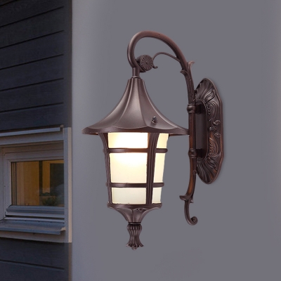 Retro Lantern Wall Lamp Sconce 1-Bulb Opal Glass Wall Mounted Lighting in Black/Coffee/Bronze for Courtyard