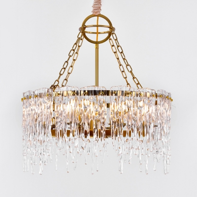 Round Living Room Pendant Lighting Modernist Clear Crystal 8-Bulb Gold Hanging Chandelier