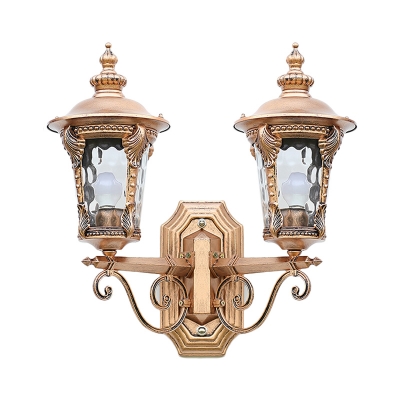 Rural Lantern Wall Light Sconce 2-Head Clear Glass Wall Mounted Lighting in Bronze