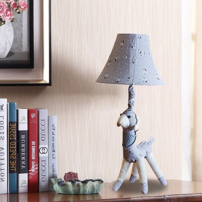 Soft Alpaca Night Stand Light Kid Fabric 1-Light Blue/Grey Table Lamp with Flared Fabric Shade