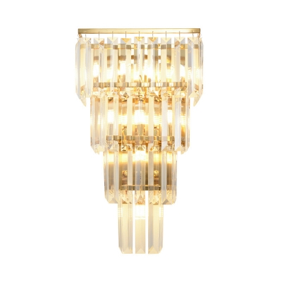 Tapered Tiers Crystal Prism Flush Mount Contemporary 7 Lights Sitting Room Wall Mount Lighting in Gold