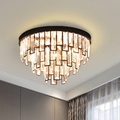 Tiered Round Bedroom Ceiling Flush Modernism Crystal 4/6 Lights Black Flush Mount Lighting