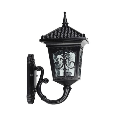 Traditional Lantern Wall Sconce Light 1-Bulb Clear Glass Wall Lamp Fixture in Bronze/Black for Outdoor
