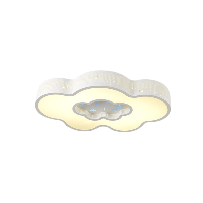White Cloud Flushmount Lamp Kids Acrylic LED Ceiling Flush Light with Moon-Star Pattern, Warm/White Light