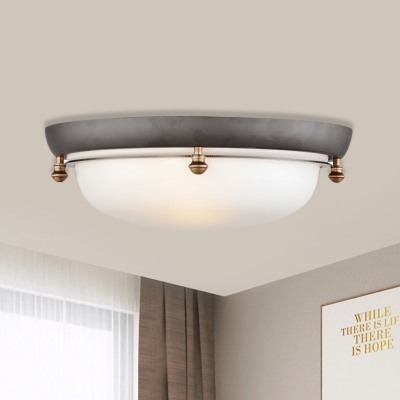White Glass Domed Flush Mount Lighting Country 3 Heads Bedroom Close to Ceiling Lamp