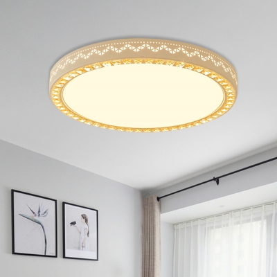 White LED Ceiling Light Fixture Minimalist Faceted Crystal Round Flush Mount Lighting