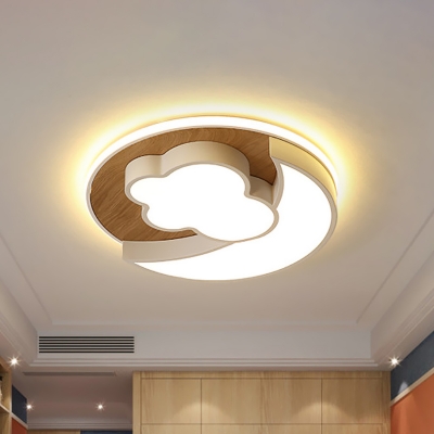 Wood/Blue Moon and Cloud Flushmount Nordic LED Acrylic Flush Mount Recessed Lighting for Bedroom