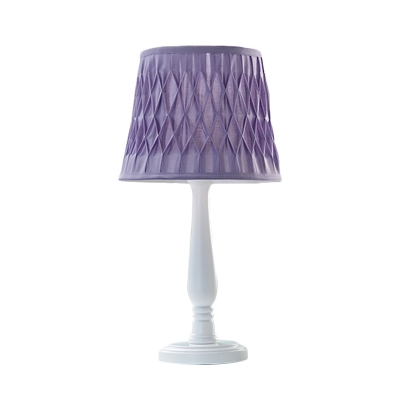 1-Head Bedside Table Lamp Macaron Pink/Green/Purple Night Light with Flared Crisscrossed Woven Fabric Shade