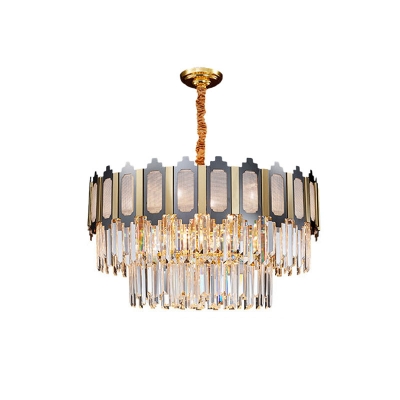 10 Lights Chandelier Lamp Mid Century Tiered Crystal Icicle Suspension Lighting in Black and Gold