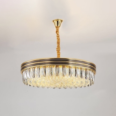 14-Bulb Round Chandelier Light Modern Gold K9 Crystal Pendant Lighting Fixture for Living Room