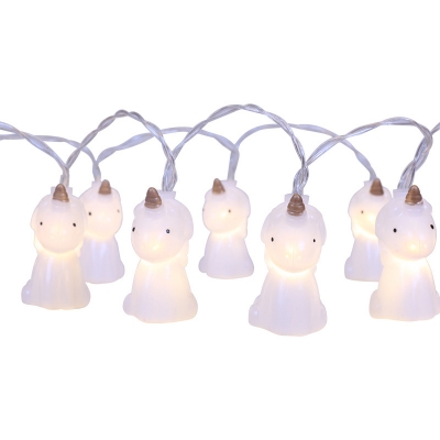 4.9 Ft Plastic Unicorn LED Light String Modern 10-Head White Christmas Light in Warm/Multi Colored Light