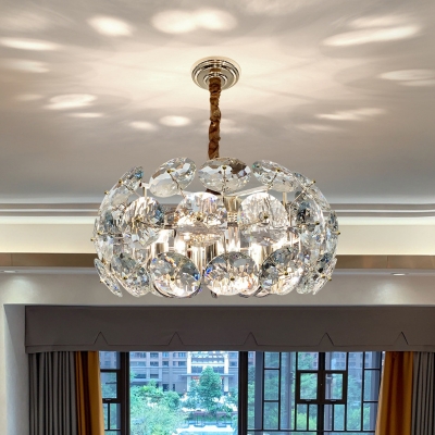 8 Lights Faceted Oval Crystal Chandelier Modern Clear Round Hotel Ceiling Hanging Light