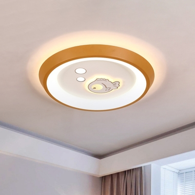 Acrylic Circle Flush Light Fixture Nordic LED White Ceiling Lamp with Flower/Moon/Cat Pattern for Bedroom
