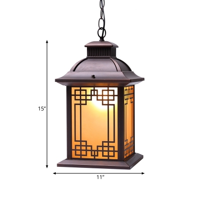 Amber Glass Coffee Drop Pendant Lantern 1-Head Retro Suspended Lighting Fixture for Balcony