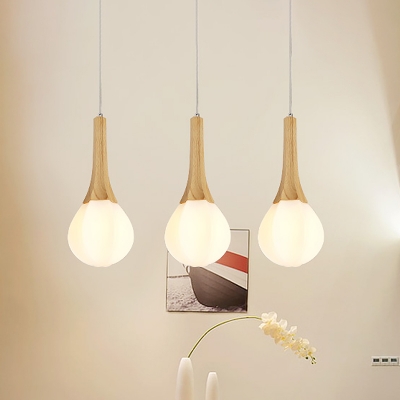 Ball Mini Pendant Light Fixture Nordic White Glass 1-Light Restaurant Pendulum Light with Wood Handle