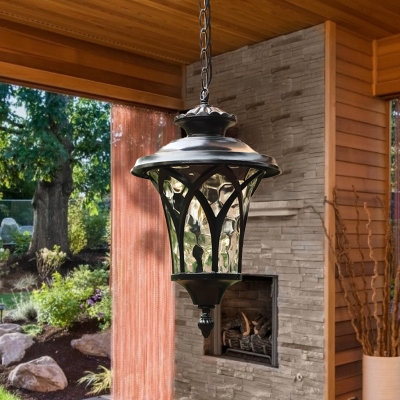 Black 1-Light Ceiling Pendant Cottage Clear Dimpled Glass Urn-Shaped Hanging Light for Outdoor