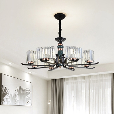 Black 6/8 Bulbs Ceiling Suspension Lamp Modern Crystal Prism Radial Chandelier Light Fixture