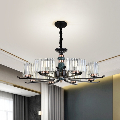 Black 6/8 Bulbs Ceiling Suspension Lamp Modern Crystal Prism Radial Chandelier Light Fixture