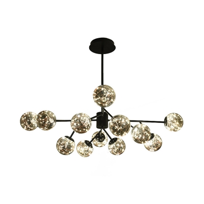 Branchlet Chandelier Modern Smoke Grey Glass 12 Lights Dining Table Pendant Lighting with Glow String Inside