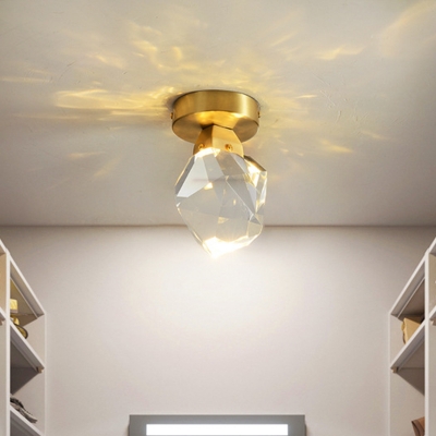 Brass Irregular Flush Mount Lamp Modern Crystal Block LED Hallway Close to Ceiling Lighting