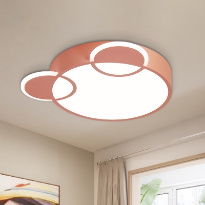 Cartoon Mouse Acrylic Ceiling Lamp Integrated LED Flush Mount Recessed Lighting in Blue/White/Pink