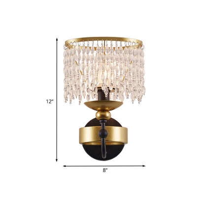 Cascade Clear Crystal Sconce Lighting Minimalism 1-Bulb Living Room Wall Lamp in Gold