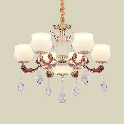 Champagne 6-Head Up Chandelier Modern Frosted White Glass Pot Suspended Lighting Fixture