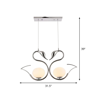 Chrome Couple Swan Suspension Lamp Romantic Modern Style 2 Bulbs Cream Glass Pendant Ceiling Light