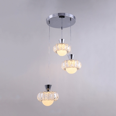 Circle Kitchen Cluster Pendant Simple K9 Crystal 3 Bulbs Chrome Ceiling Hang Fixture