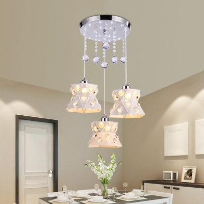 Clear Crystal Laser Cut Multi Pendant Light Contemporary 3 Heads White Suspension Lamp