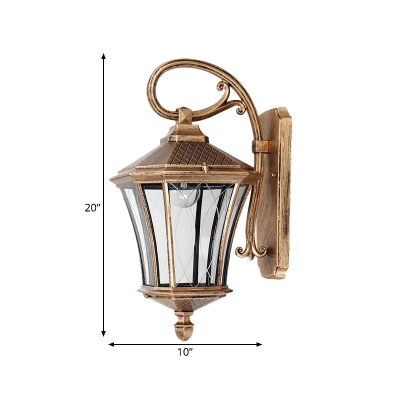 Clear Glass Bronze Sconce Light Curvy Arm 1 Bulb Rural Wall Mounted Lighting for Yard