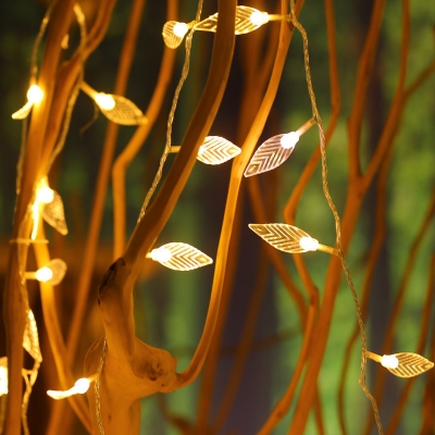 Clear Plastic Leaf String Lighting Contemporary 6M 40 Bulbs Battery/USB LED Lamp String for Bedroom