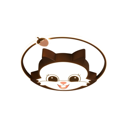 Coffee Squirrel Flush Light Fixture Cartoon Acrylic LED Ceiling Flush Mount with Halo Ring