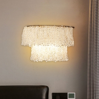 Crystal Beaded Layer Flush Wall Sconce Modernist 2-Light Bedroom Wall Mount Lighting Fixture in Gold