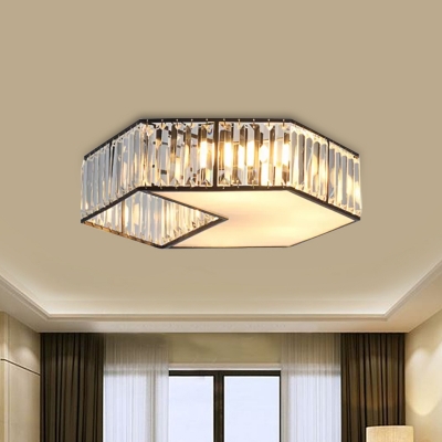 Crystal Prism Hexagon Ceiling Flush Modernist 5-Bulb Bedroom Flush Mounted Lamp in Black