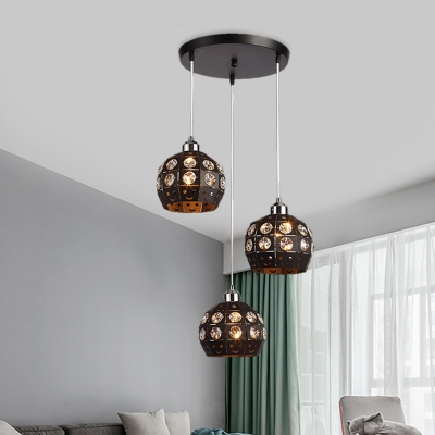 Crystal Spherical Multi Pendant Light Modernism 3 Lights Black Finish Down Lighting