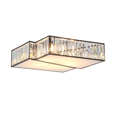 Cut Crystal Dual Trapezoid Ceiling Lamp Modernism 4 Bulbs Bedroom Flush Mount Light with Diffuser in Black
