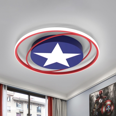 Dark Blue Ring Ceiling Fixture Kids LED Iron Flush Mount Lighting with Star Pattern