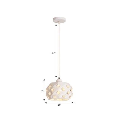 Domed Balcony Hanging Pendant Light Metal 1-Light Simplicity Crystal Drop Lamp in White