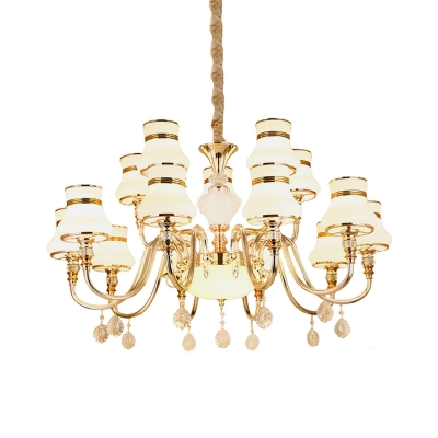 Gold 15-Light Pendant Lamp Modern Milk Glass Flared Tiered Chandelier over Dining Table