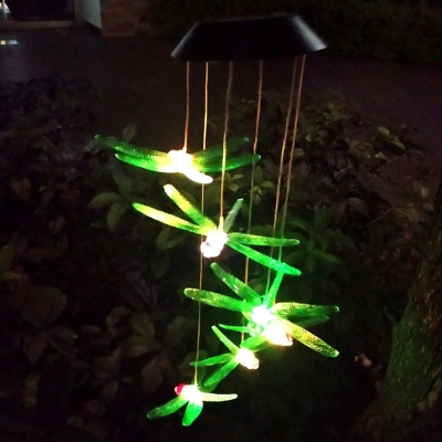 Green Dragonfly Cluster Pendant Countryside 2 Packs Plastic Solar Powered LED Hanging Light