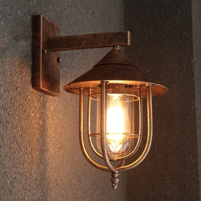 Guard Clear Glass Sconce Lamp Lodge 1 Head Outdoor Wall Mounted Light Fixture in Black/Bronze