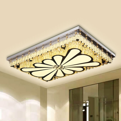 Clear Crystal Rectangle Flushmount Minimalist Living Room LED Ceiling Mounted Fixture with Flower/Rhombus Pattern