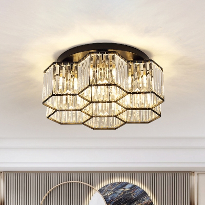 Honeycomb Crystal Ceiling Light Fixture Modernist 3/7-Head Bedroom Flush Mount in Black