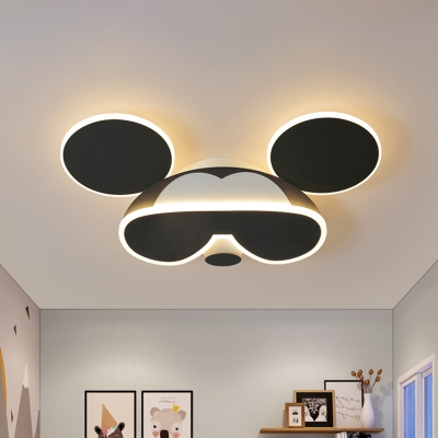 Iron Mouse Wearing Glasses Flushmount Cartoon Black LED Ceiling Mount Lamp in Warm/White Light