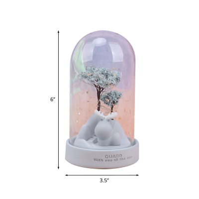 Kids Elk Nightstand Lamp Resin Bedside LED Table Light in Pink/Blue with Half-Capsule Transparent Glass Shade