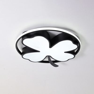 Kids LED Ceiling Fixture Black/Green Clover Flushmount Lighting with Acrylic Shade for Bedroom