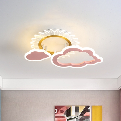 Kids LED Flush Mounted Light Pink Sunrise/Rainbow Ceiling Fixture with Acrylic Shade for Nursery