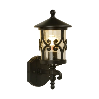 Lantern Outdoor Sconce Lamp Rustic Bubble/Crackle Glass 1 Bulb Dark Coffee Wall Light Fixture