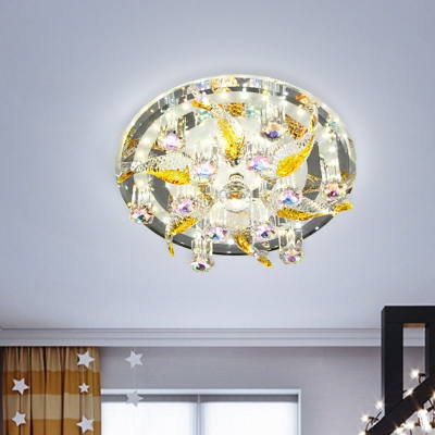 LED Crystal Flushmount Lighting Contemporary White Flower and Leaf Corridor Ceiling Flush Mount